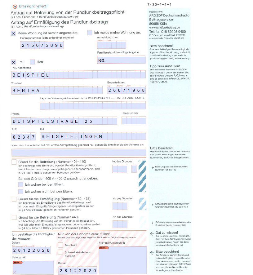 Beispielbild für ein Formular, das mit Betreutendaten vor ausgefüllt ist.